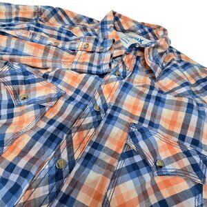 Wrangler 20X Pearl Snap Shirt‎ XXL Men's Western Long Sleeve Blue Orange Plaid